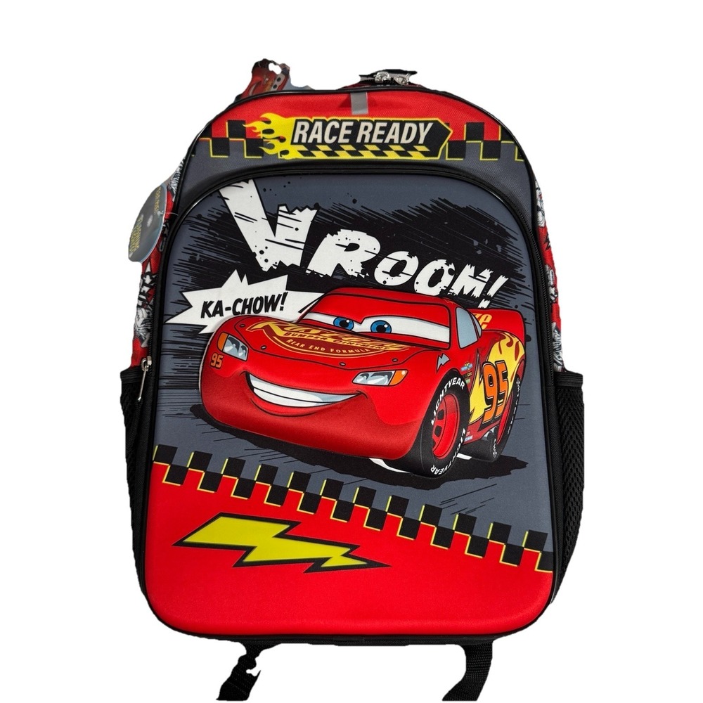 Disney CARS Lightning McQueen Kids Backpack 3D Flashing Lights Race Car 16"